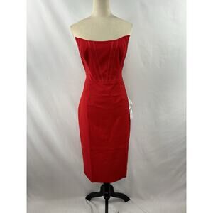 NWT Dress the Population Cosette Strapless Corset Dress Red Large Formal Boning